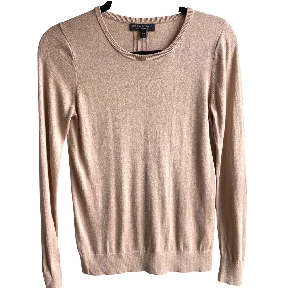 Banana Republic Womens Silk Cashmere Crewneck Sweater Back Rib Detail Beige XS
